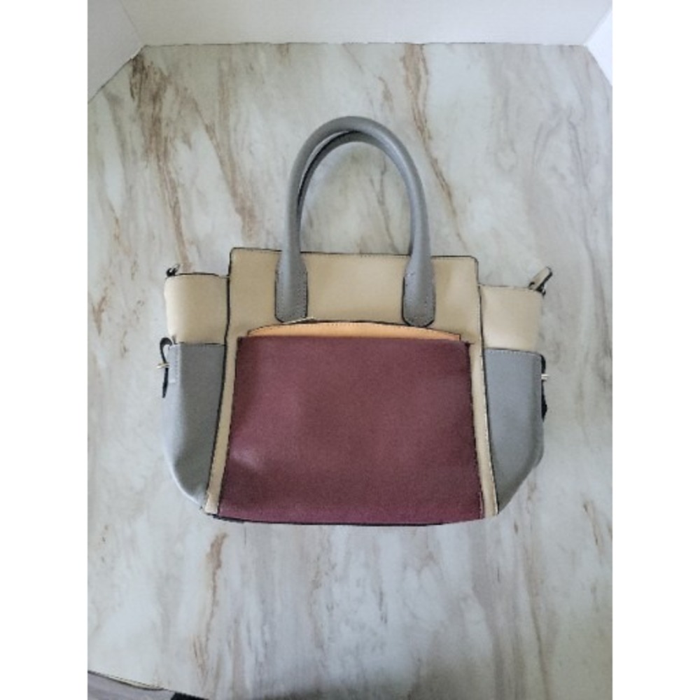 REED Handbag Grey, Wine and Tan Leather Atlantique Color Block handles